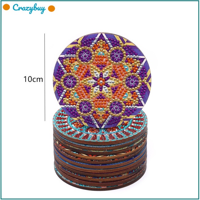Cr Set 12 Tấm Lót Ly Họa Tiết Mandala Kèm Giá Đỡ Tiện Dụng Diy