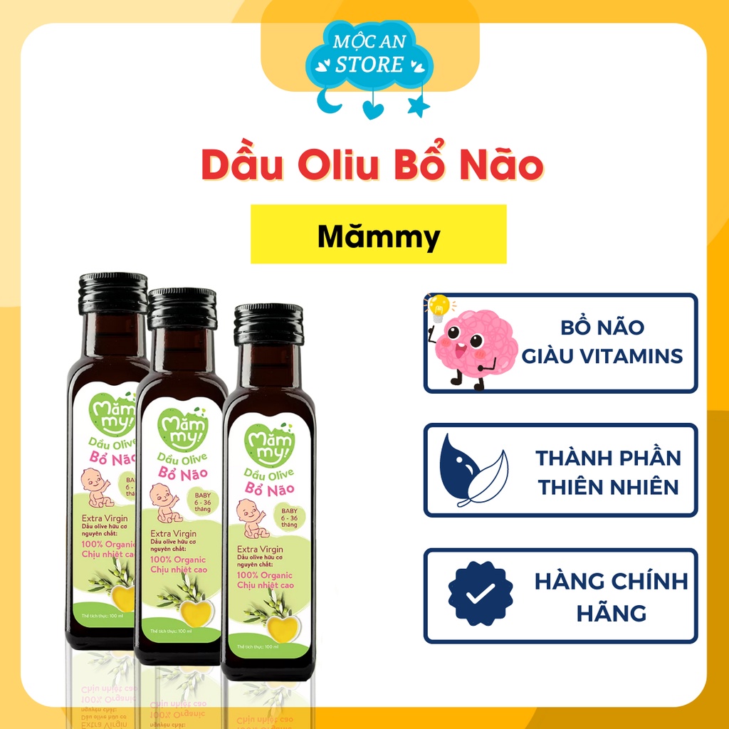 Dầu Olive bổ não Mămmy cho trẻ ăn dặm, hữu cơ nguyên chất chai 100ml - Dầu Olive Nguyên Chất Nhập Khẩu Từ Ý