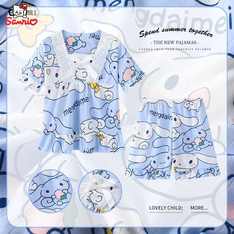 Bộ Đồ Ngủ Tay Ngắn In Hình Sanrio Hello Kitty Kuromi Cinnamoroll Dễ Thương Thời Trang Mùa Hè Cho Bé