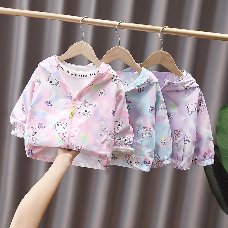 Áo Khoác Chống Gió Có Mũ Trùm Thời Trang Xuân Thu Cho Bé Gái