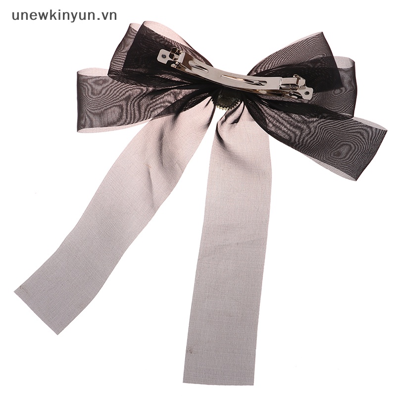 Kẹp Tóc Nơ Ruy Băng Màu Trơn Kiểu Vintage Thanh Lịch Cho Nữ