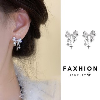 Faxhion Thanh Lịch Pha Lê Nơ Bông Tai Ngôi Sao Bạc Tua Rua Bông Tai Nữ Trang Sức Phụ Kiện