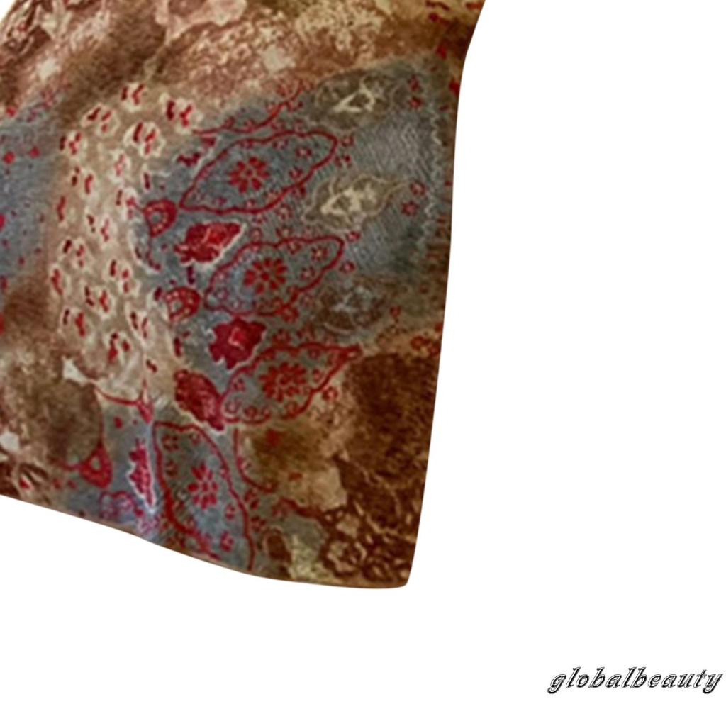 Đầm Nữ Tay Loe Cổ Chữ V Xẻ Tà In Họa Tiết Vintage Gợi Cảm