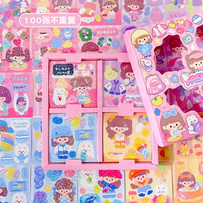 Hộp 200 Nhãn Dán Tự Trang Trí Sổ Tay Chống Nước Họa Tiết Hoạt Hình MOMO Dễ Thương Sáng Tạo DIY