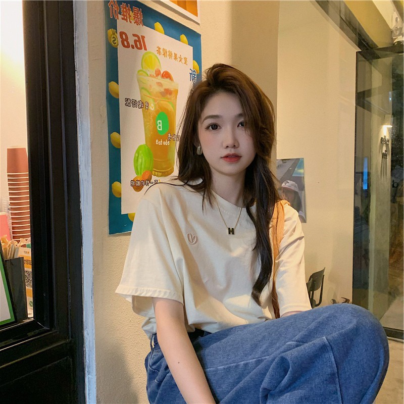 Áo Thun Tay Ngắn Cổ Tròn Dáng Rộng Phong Cách Thời Trang Harajuku Dành Cho Nữ