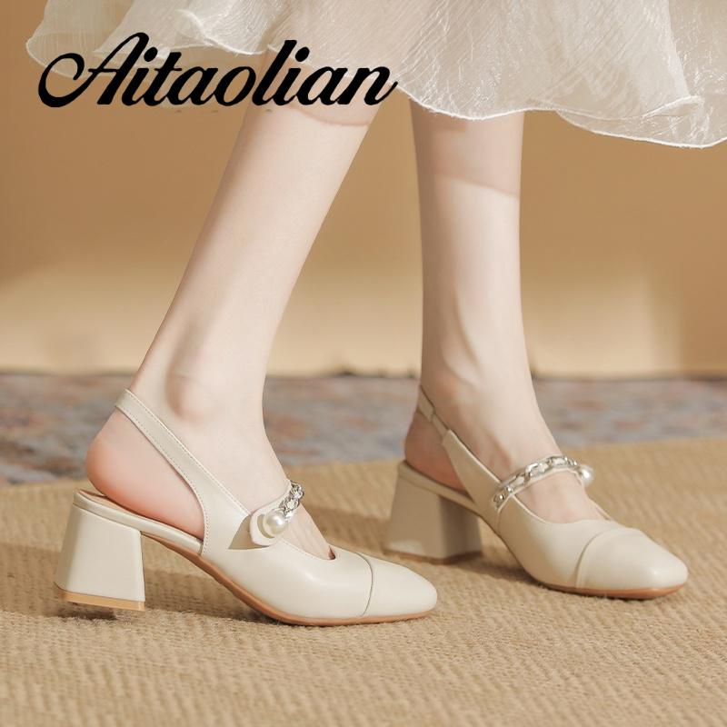 Xăng đan Cao Gót 5cm Bằng Da Bóng Mũi Tròn Đế Mềm Màu Trơn Cho Nữ mary jane