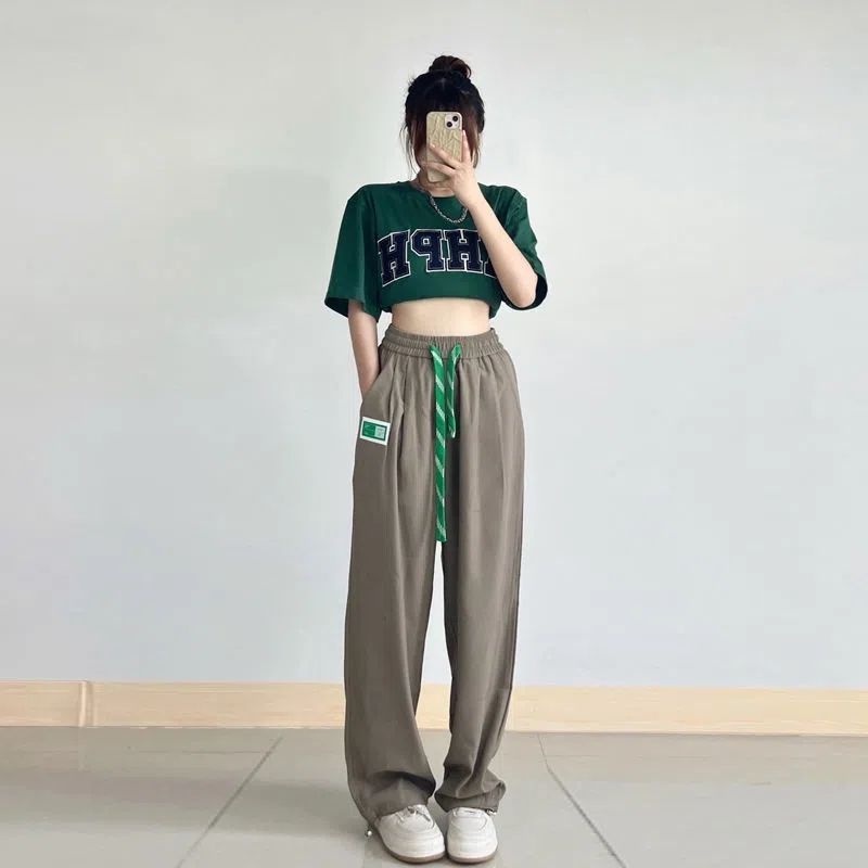 Quần Dài Dáng Rộng Kiểu Retro Mỹ Thiết Kế Năng Động Cho Nữ