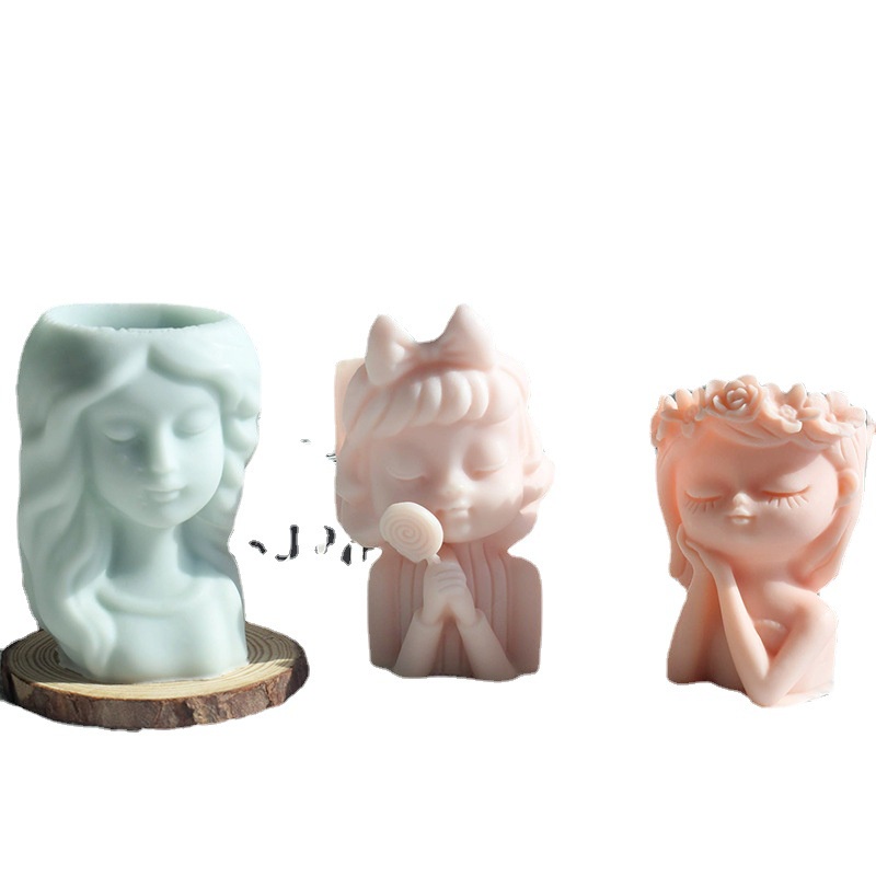 Khuôn Silicone Làm Chậu Cây Sen Đá Hình Đầu Cô Gái Bắc Âu