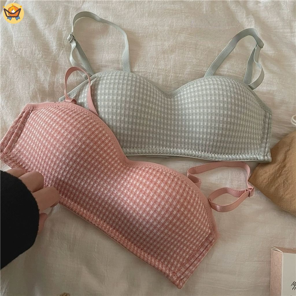 Áo Ngực Không Gọng Không Đường May Thoáng Khí Họa Tiết Caro Dễ Thương Cho Nữ