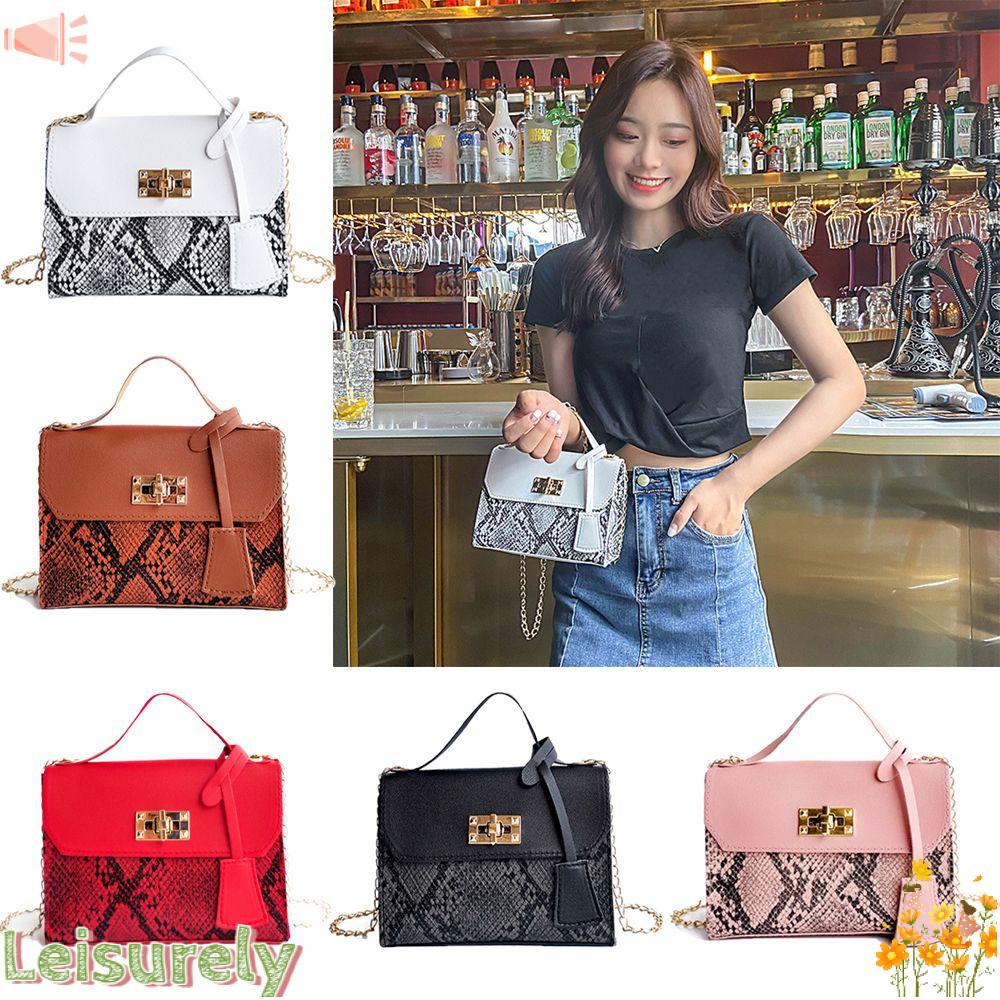 Túi Đeo Chéo Da PU Hình Vuông Phối Dây Đeo Sợi Xích Thời Trang Cho Nữ