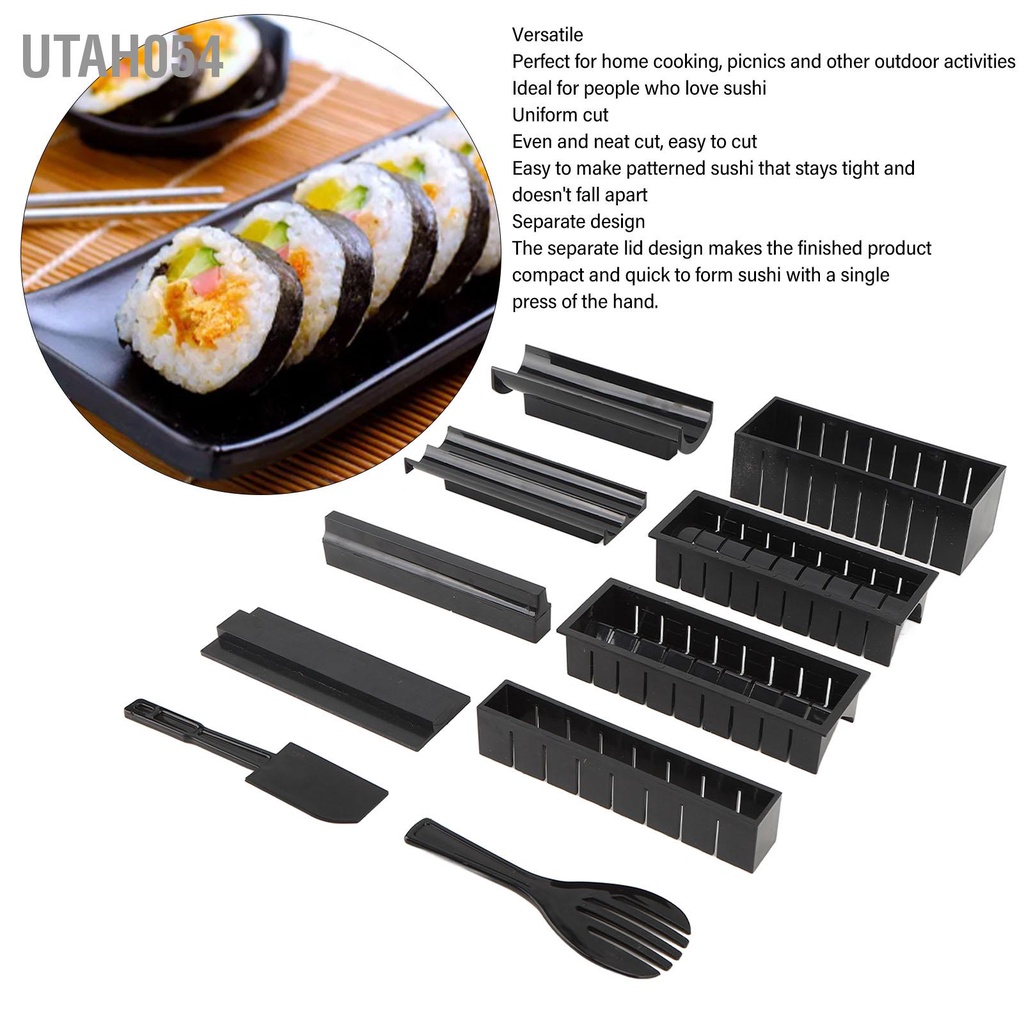 Utah054 Bộ 10 Máy Làm Sushi Cơm Cuộn Tự Dụng Cụ Thìa Đĩa Nĩa Cho Nhà Bếp Gia Đình