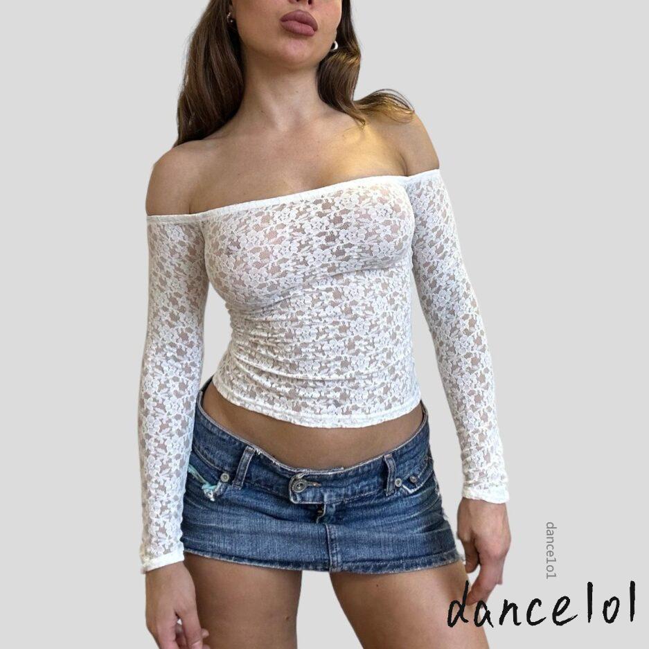 Áo Ren Trễ Vai Dài Tay Xuyên Thấu Cho Nữ Múa 1O1