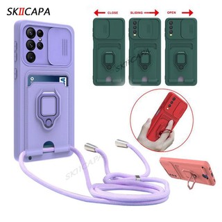 Ốp Điện Thoại Silicone Mềm Kèm Ngăn Đựng Thẻ Và Dây Đeo Chéo Cho Samsung Galaxy A54 A34 A14 A04