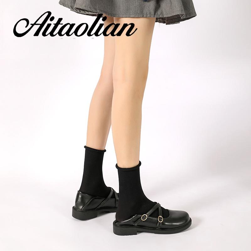 Giày Da Mũi Tròn 3cm Phong Cách lolita Đơn Giản Cho Nữ