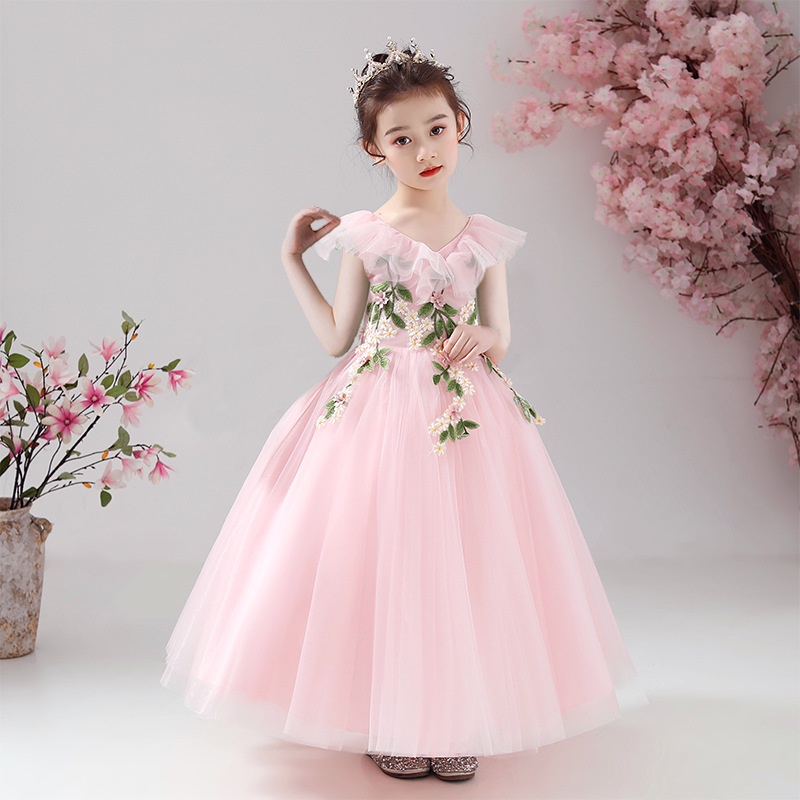 Đầm Công Chúa Phối Lưới Đính Hoa Dễ Thương Cho Bé Gái