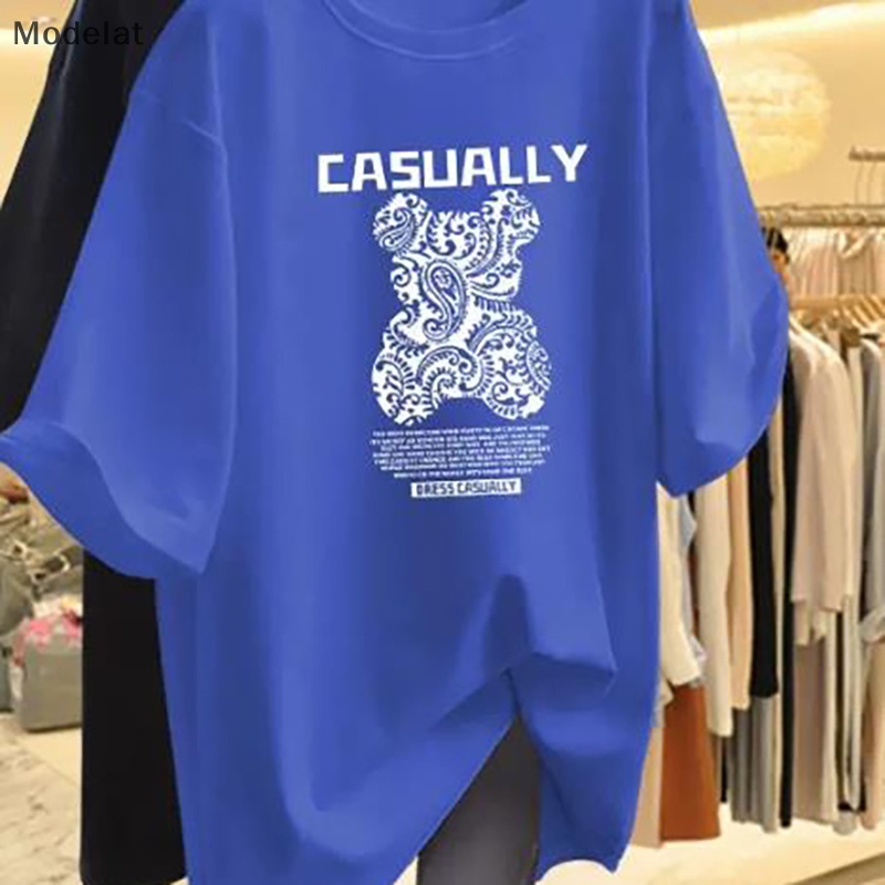 Áo Thun Tay Ngắn Cổ Tròn Dáng Rộng In Họa Tiết Gấu Hoạt Hình Thời Trang Mùa Hè Cho Nữ