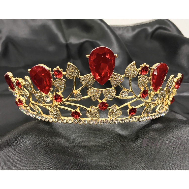 Vương Miện Hợp Kim Đính Pha Lê Đỏ Đơn Giản Phụ Kiện Cô Dâu Trong Ngày Cưới