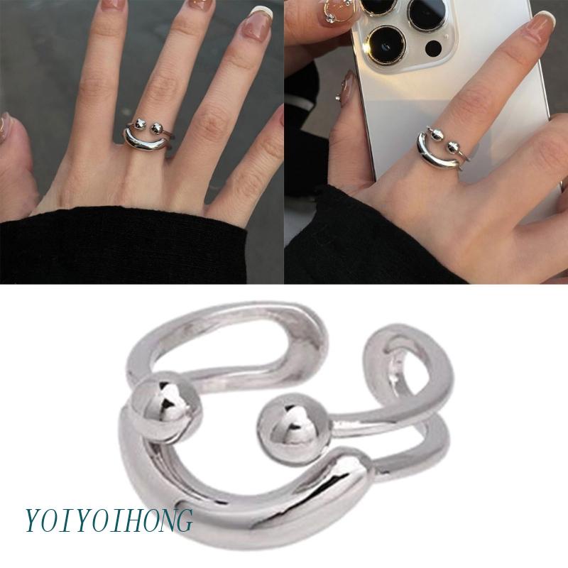 Nhẫn Đính Hôn Màu Bạc Mặt Cười Dễ Thương Phong Cách Vintage