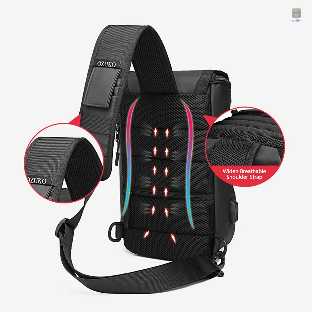 Ozuko Túi Đeo Chéo Ngực Đa Năng Chống Thấm Nước Có Cổng Sạc USB Thời Trang Cho Nam