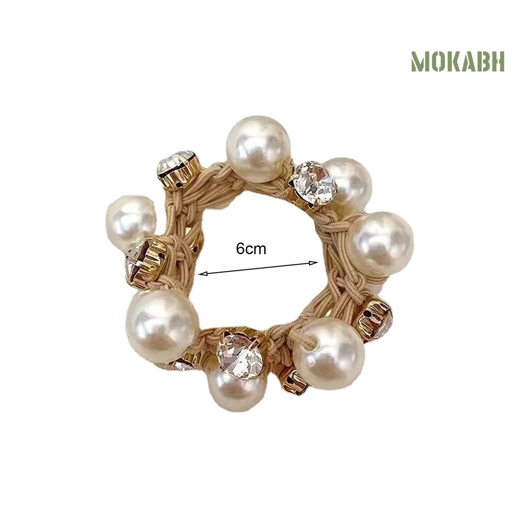 Dây Buộc Tóc Co Giãn Đính Ngọc Trai Giả Lấp Lánh Phong Cách Hàn Quốc