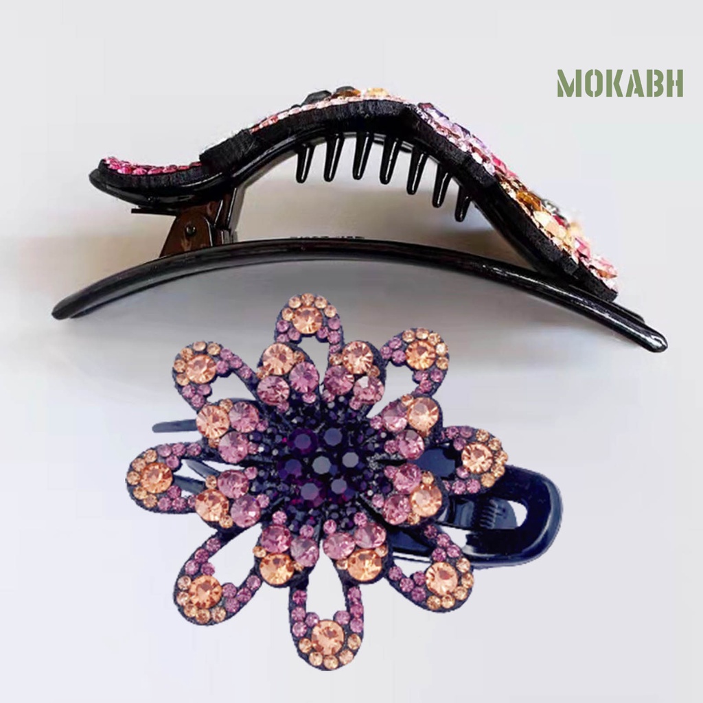 Kẹp Tóc Ba Răng Chống Trượt Họa Tiết Hoa Đính Đá Lấp Lánh Thanh Lịch