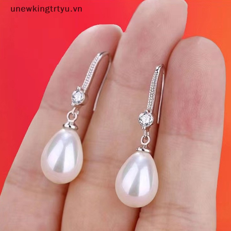 Khuyên Tai Đính Hạt Ngọc Trai Hình Giọt Nước / Hình Oval Màu Đỏ / Trắng Thời Trang Sang Trọng Cho Nữ