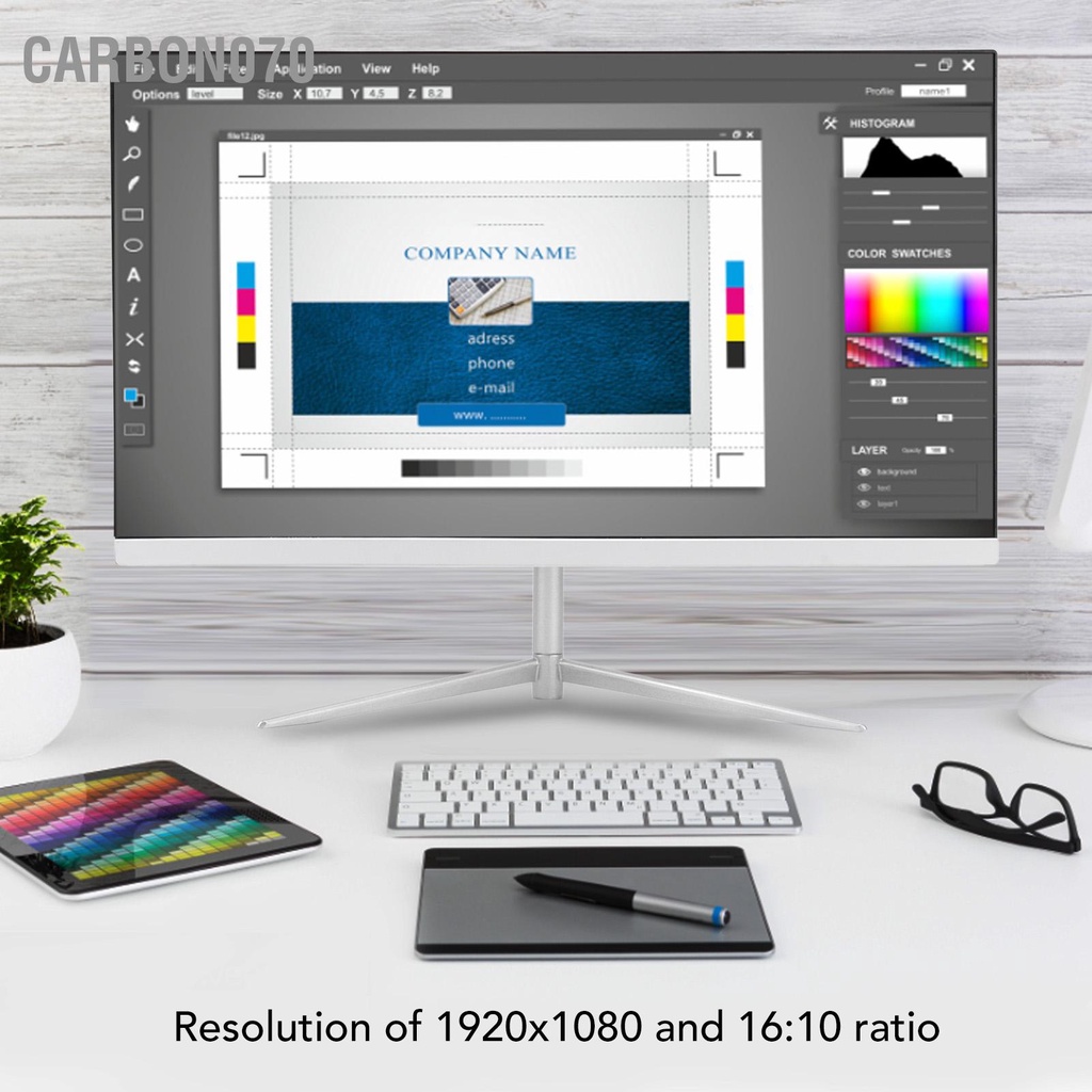 Carbon070 Màn hình 21 5 inch 16:10 75Hz 1920x1080 máy tính để bàn cổng VGA DC Ultra Slim HD cho ngành công nghiệp 100‑240V