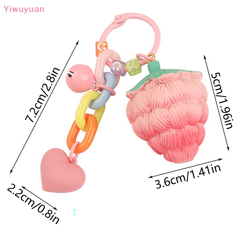 < Yiwuyuan > Móc Khóa Quả Dâu Tây Màu Hồng Dễ Thương Có Quả Bóng Lông Trang Trí Ba Lô Xe Hơi Ch