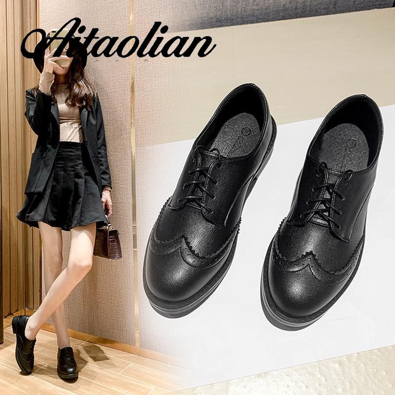Giày Da Cao Gót 3cm Mũi Nhọn Thắt Dây Phong Cách Anh Quốc Cho Nữ