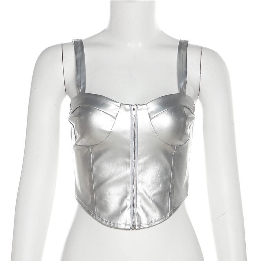 Kliou 2023 Áo Hai Dây Sát Nách Dây Đeo Mỏng Màu Trơn Có Khóa Kéo Phong Cách Hipster Đường Phố Cho Nữ