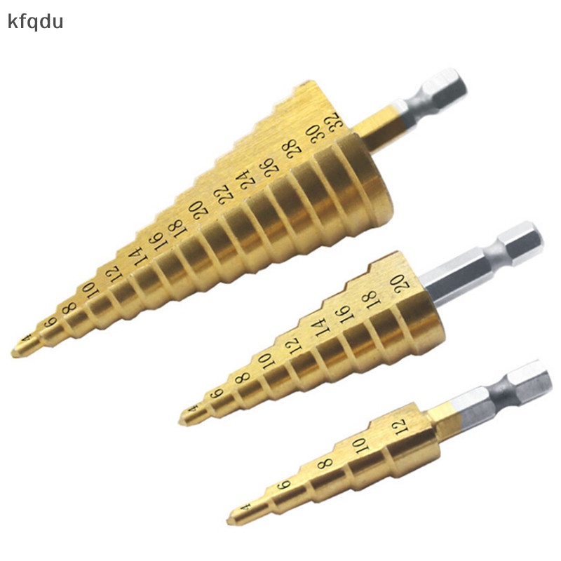 Kfq lớn HSS thép bước hình nón khoan titan bit Bộ lỗ cắt 4-12/20/32mm VN