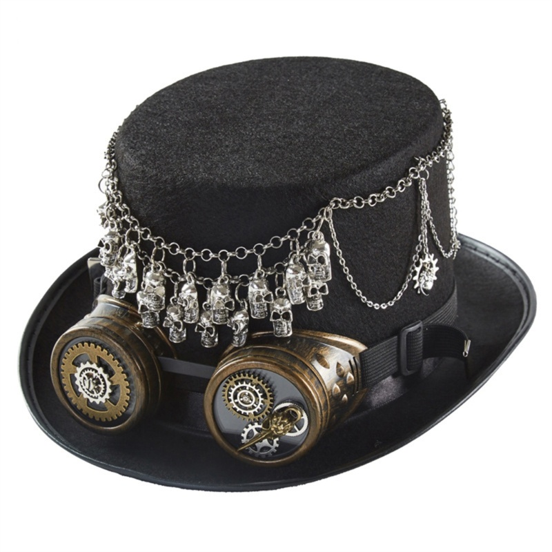 Mũ Lưỡi Trai Kèm Kính Bảo Hộ Phong Cách Steampunk Bowler Cá Tính Cho Nam