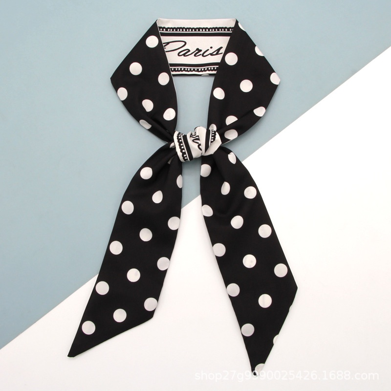 Khăn Quàng Cổ Thắt Nơ Họa Tiết Chấm Bi Bằng Lụa
