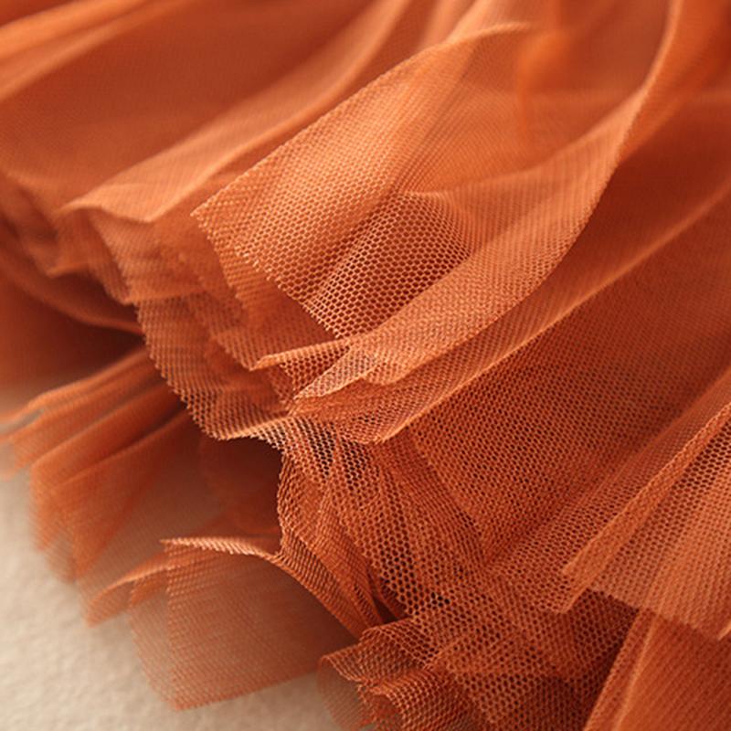 Qooth Thun 3 Lớp Eo Váy Gạc Vintage Thanh Lịch Lưới Dài Váy Voan Cho Mùa Xuân, Mùa Thu QT2117