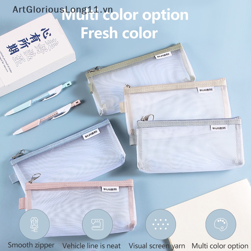 Túi Đựng Bút Dạng Lưới Trong Suốt Có Khóa Kéo Tiện Dụng Cho Học Sinh
