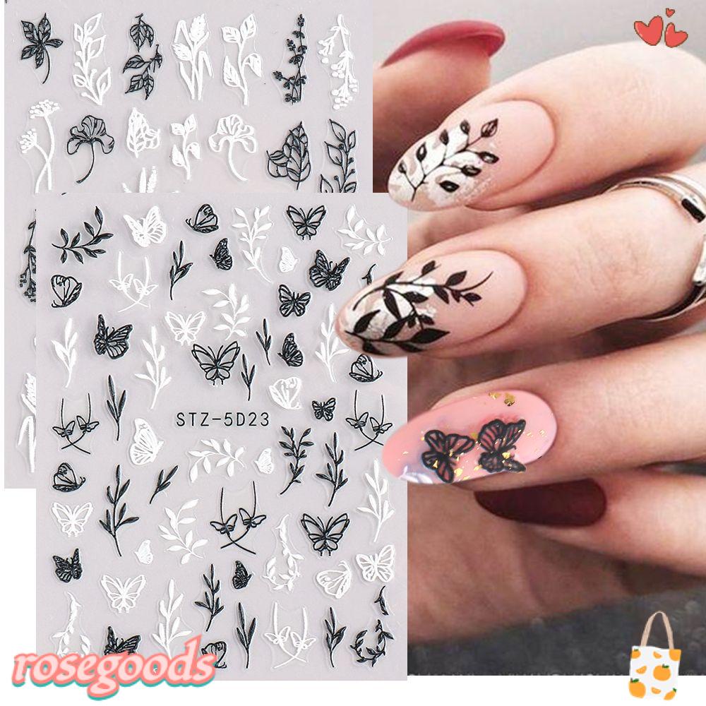 Miếng Dán Trang Trí Móng Tay Họa Tiết Hoa Hồng Dập Nổi Xinh Xắn