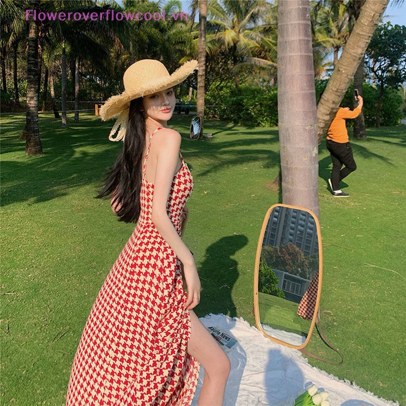 Đầm Maxi Hai Dây Dáng Chữ A Họa Tiết Sọc Caro Phong Cách Pháp Cổ Điển Thời Trang Mùa Hè Quyến Rũ Cho Nữ