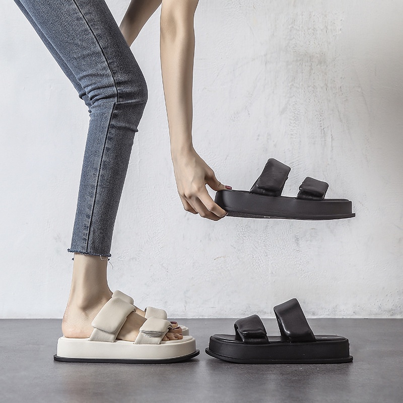 Duoya Dép Da Mềm Quai Dán Dày Dặn Có Thể Điều Chỉnh Thời Trang Mùa Hè Cho Nữ