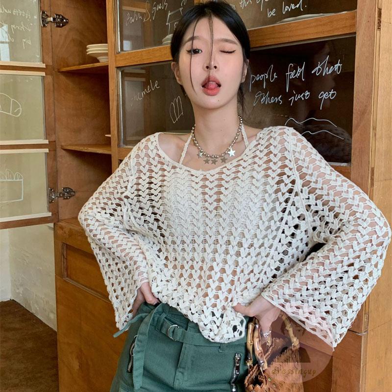 Áo Thun Dệt Kim Tay Dài Màu Sắc Thời Trang Mùa Hè Cho Nữ