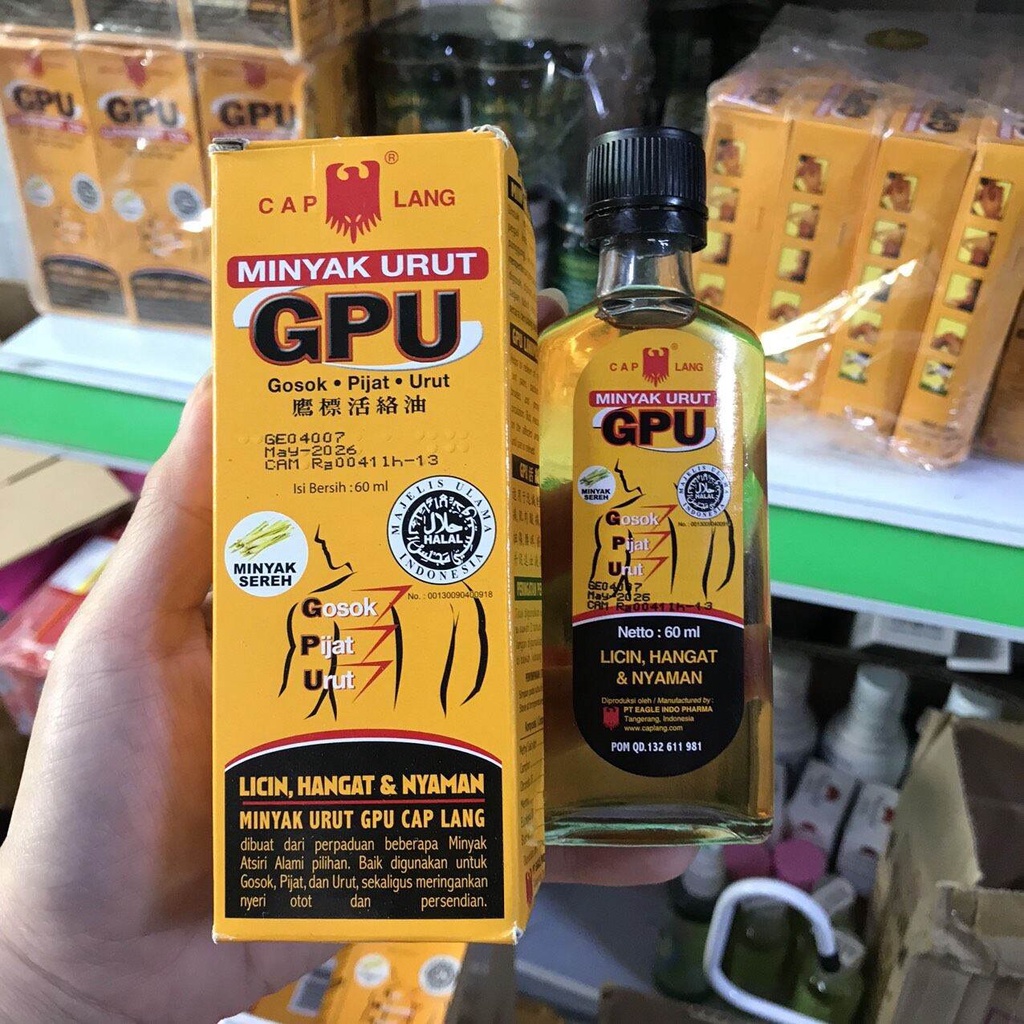 Dầu nóng xoa bóp hiệu con ó MinYak Urut GPU Cap Lang 60ml Thái Lan