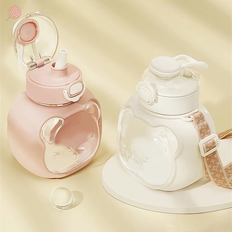 Bình Nước Thủy Tinh Bằng Nhựa Họa Tiết Hoạt Hình Dễ Thương Chống Rò Rỉ Cho Bé HSU