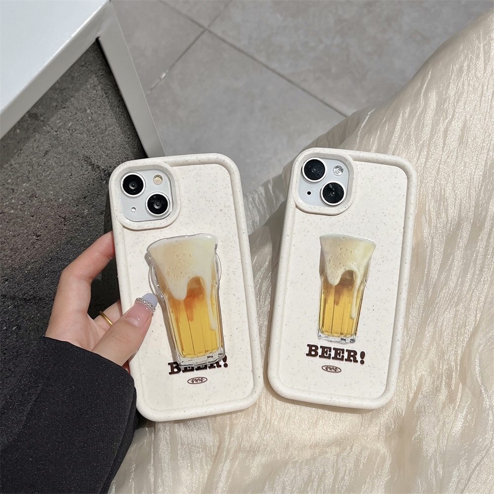 Ốp điện thoại silicone lúa mì phân hủy được màu kẹo hình ly bia chống sốc có giá đứng thích hợp cho iPhone 14 13 Pro Max 12 11