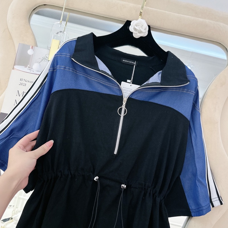 Váy đen phối bò cổ khoá chạy rót chất cotton siêu xinh