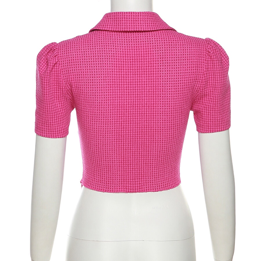 Weird Puss Áo Croptop Tay Ngắn Cổ Chữ V Họa Tiết Sọc Caro Ngọt Ngào Thời Trang Cho Nữ