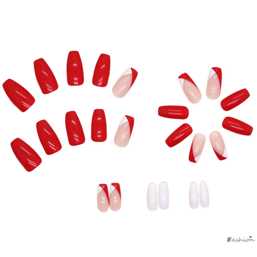Móng Tay Giả Màu Trắng Và Đỏ Không Đau Không Dễ Vỡ Phong Cách Pháp
