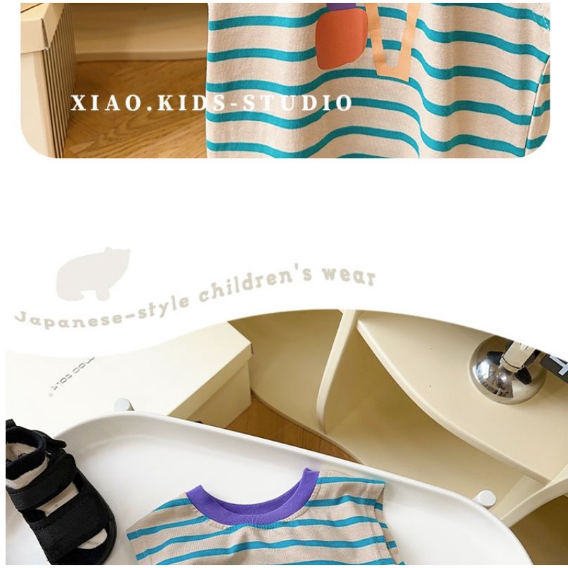 Áo Thun Cotton Không Tay Cổ Tròn Họa Tiết Kẻ Sọc Thời Trang Mùa Hè Dành Cho Bé Trai