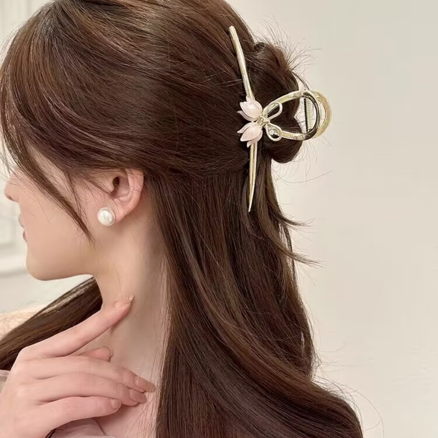 Kẹp Tóc Đuôi Ngựa Đính Đá &amp; Ngọc Trai Bằng Hợp Kim