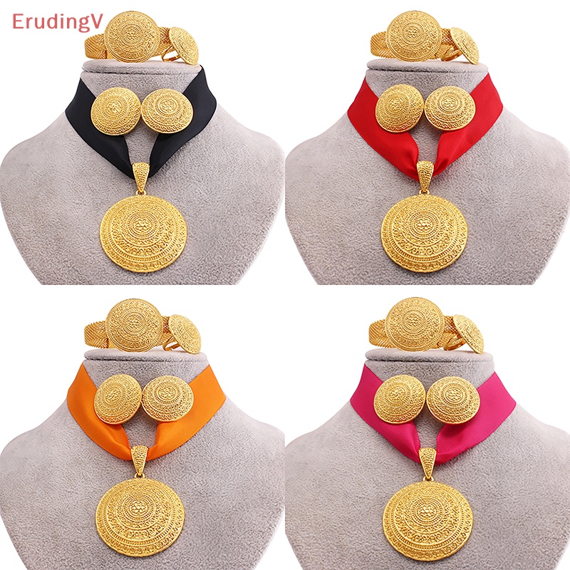 [ErudingV] Bộ Trang Sức Màu Vàng Đồng Châu Phi Mặt Vòng cổ Lớn Và Trang Sức Vòng Đeo Tay Ý Quà Tặng Đám Cưới [Mới]