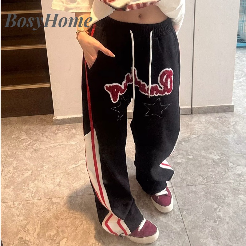 Quần Thể Thao Dài Kẻ Sọc Hai Bên Phong Cách hip hop Đường Phố Mỹ