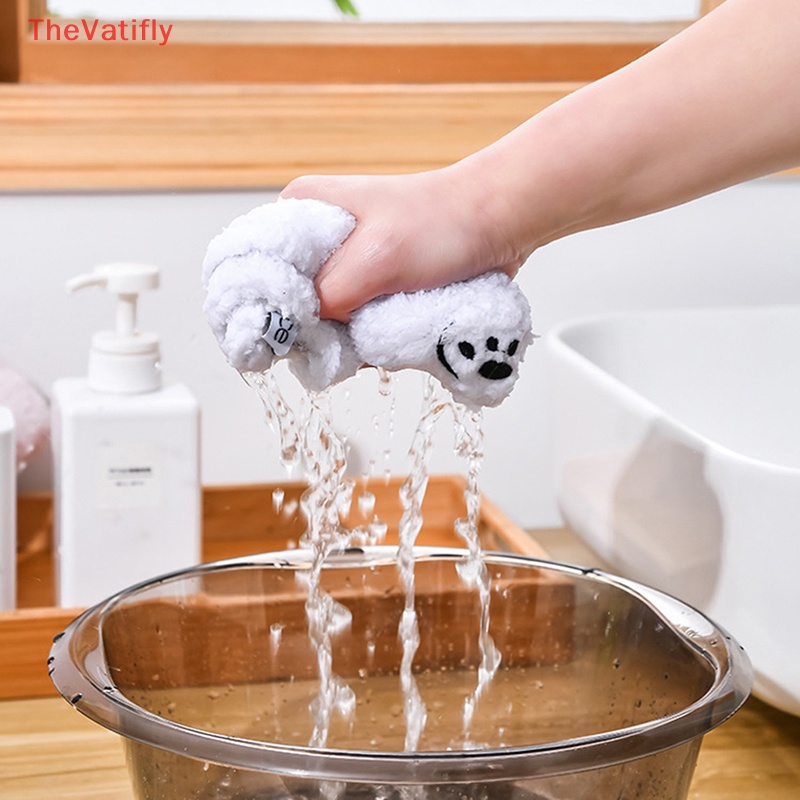[TheVatifly] Khăn Lau Tay Mềm Mại Thấm Hút Tốt Vải Nhung San Hô Hình Gấu Dễ Thương Lau Chén Dĩa Nhà Tắm